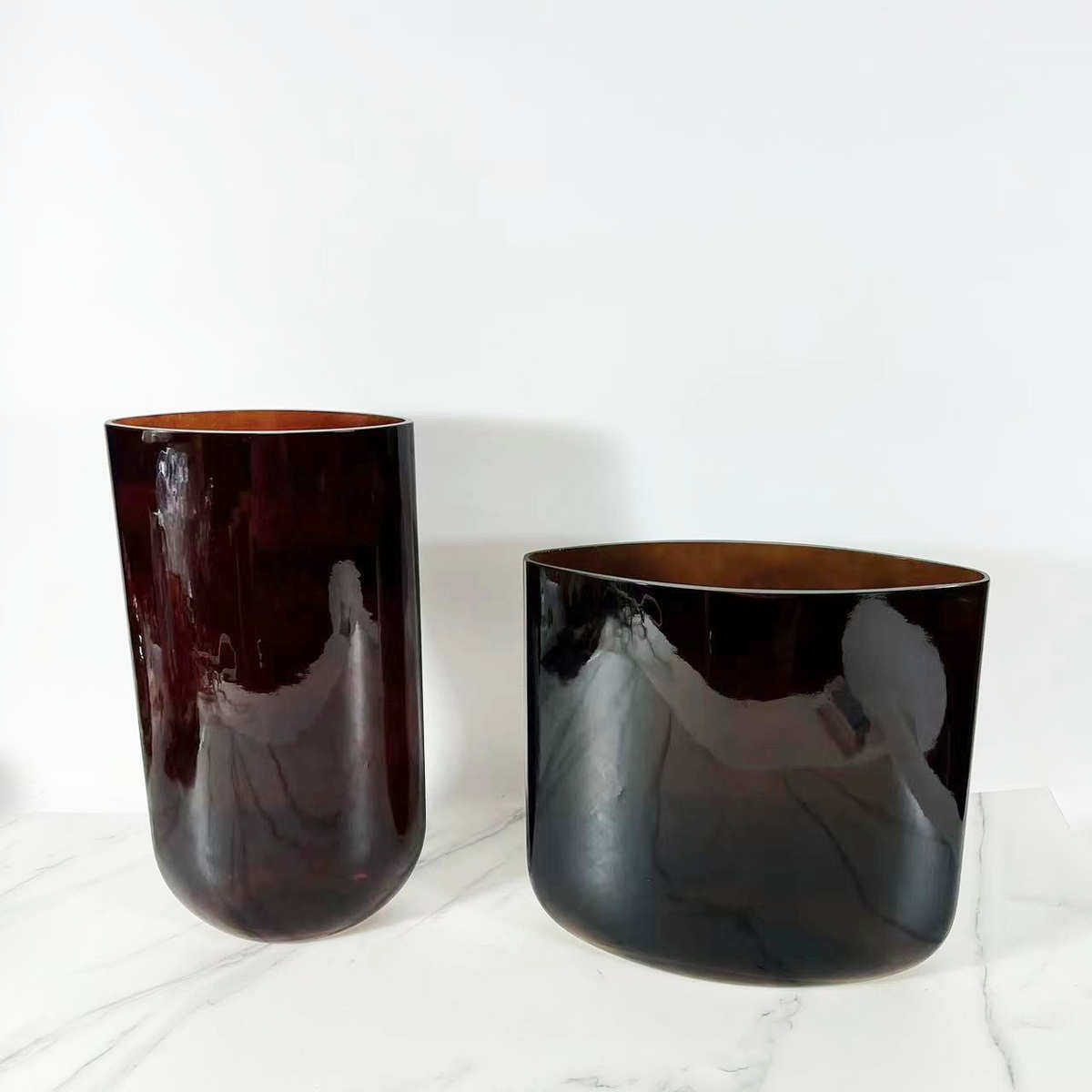 棕色琉璃扁花瓶样板房花器餐桌饰品干花花艺套装售楼处高端摆件,家居饰品,花瓶,淘宝优惠券,粉丝福利购,淘宝优惠卷