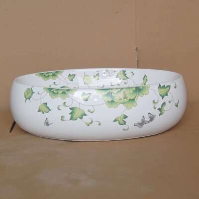 金枝绿花红花鹅蛋形陶瓷艺术盆台盆243B