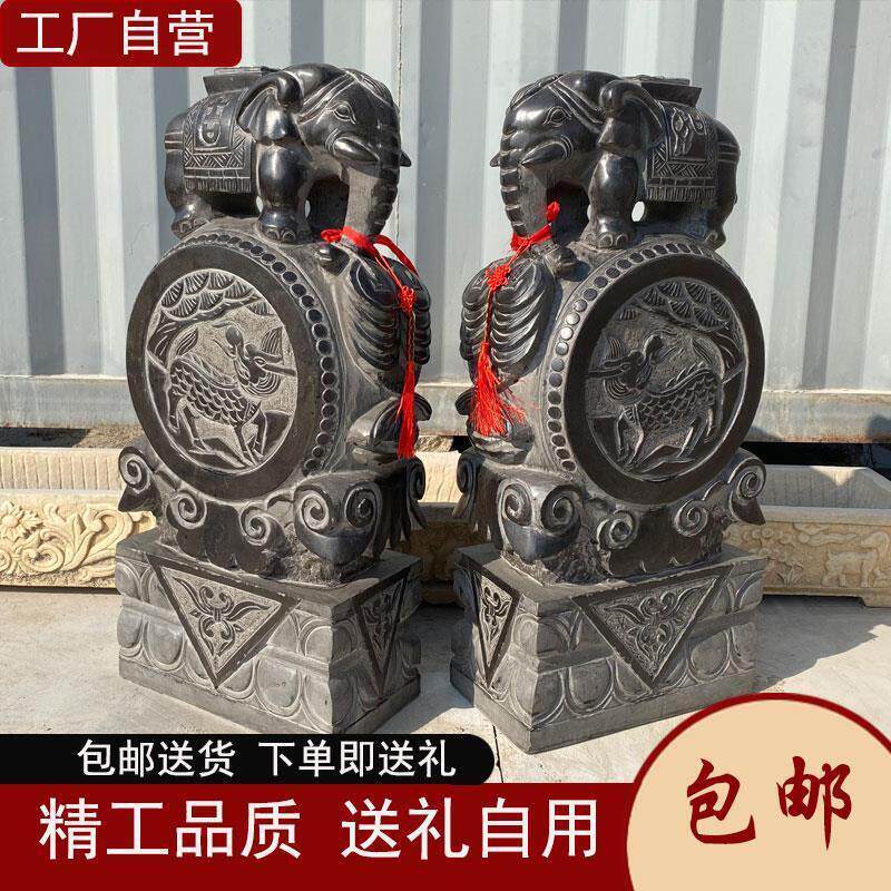 门口大象石墩狮子青石麒麟别墅看门石摆件抱鼓石石雕门墩石鼓一对