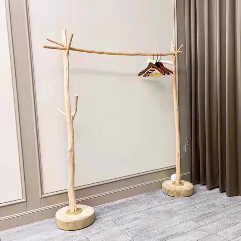 落地式523木展示架衣地原干树枝去皮落衣帽架服收纳挂衣架子
