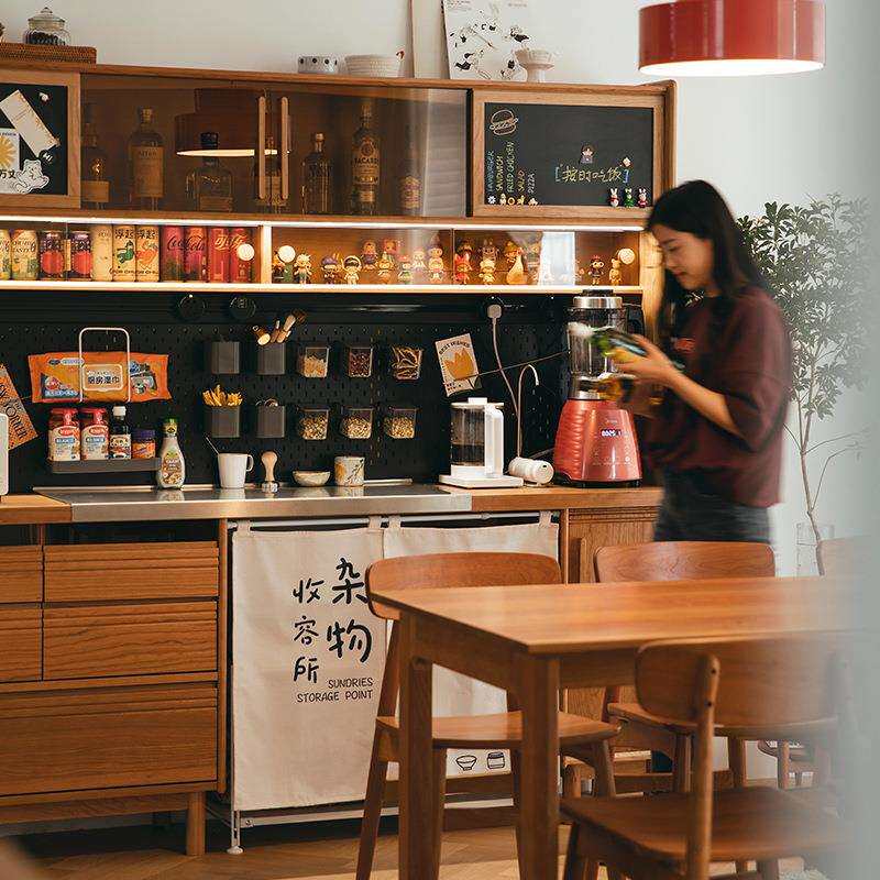 北茶欧实餐OE1025-2边柜客厅餐桌靠一体储物柜日式多功墙能收木纳