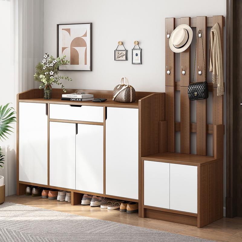 鞋柜衣架一体落地家用进门口靠墙衣帽柜玄关柜隔断带凳子可坐鞋架