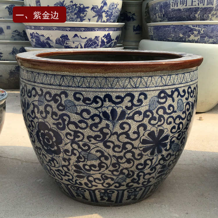 古荷花养缸碗大缸狮头鱼缸瓷器植水缸鱼缸花复古客厅钵酒店仿古绿