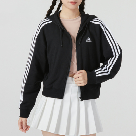 adidas阿迪达斯针织连帽外套，女2023秋季运动服，防风休闲夹克ic8781