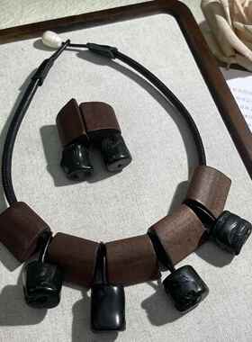 【蜜南】monies风中古vintage 乌木拼珊某瑚精致时尚小众百搭套装