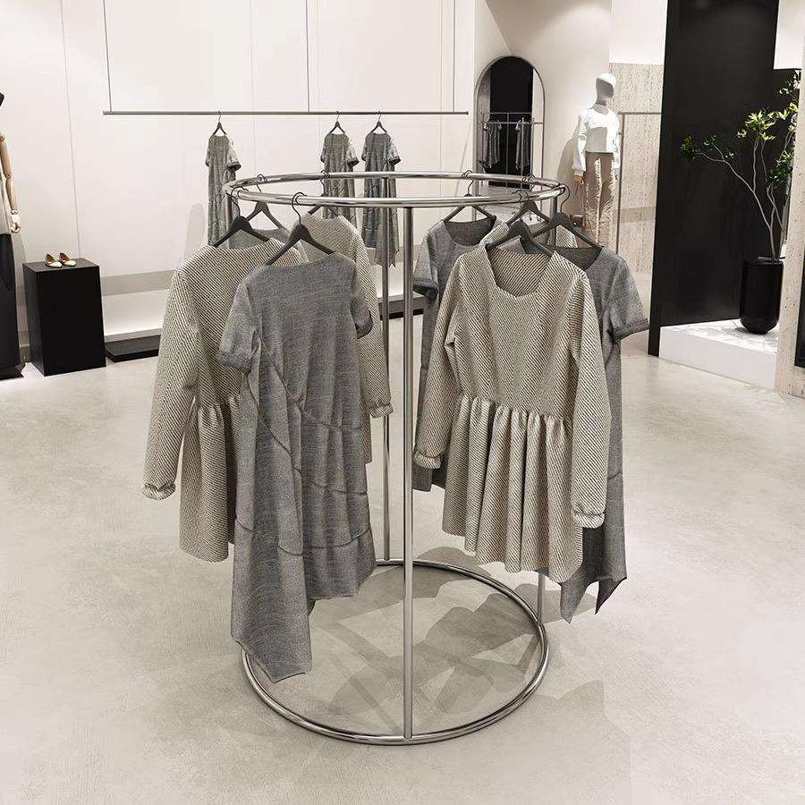 不锈钢挂衣架圆形中岛货架服装店展示架落地女装店铺中间陈列架子