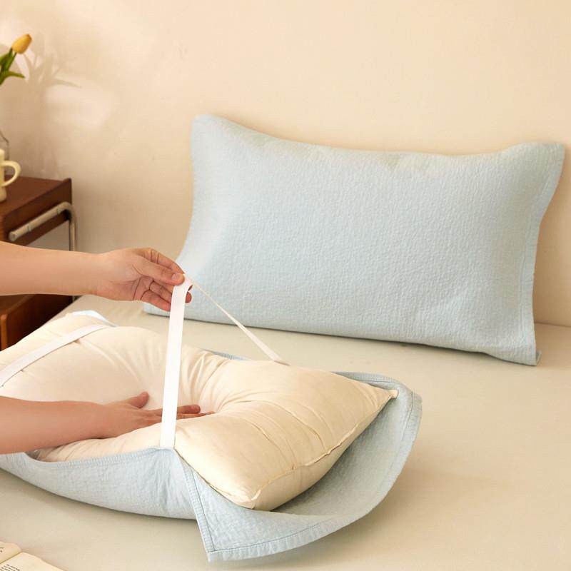 枕巾纯棉可固定一对装全棉纱布枕头巾轻奢高级感防头油绑带防脱落