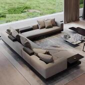 意大利无障碍豪华客厅层牛皮科技布皇妃组合直排沙发设计师l型