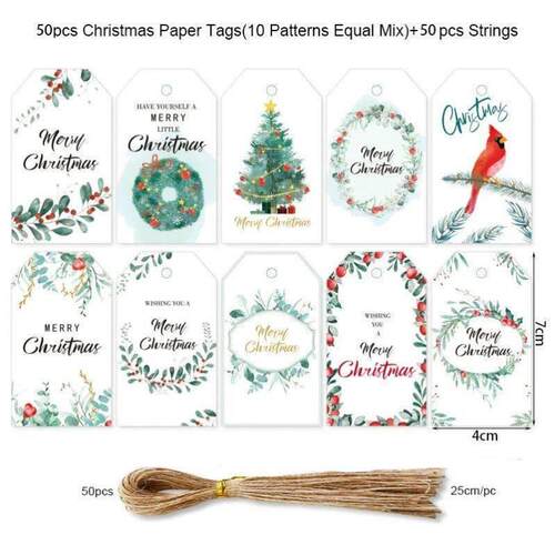 50pcs Merry Christmas Kraft Paper Tag Christmas Gift Hanging