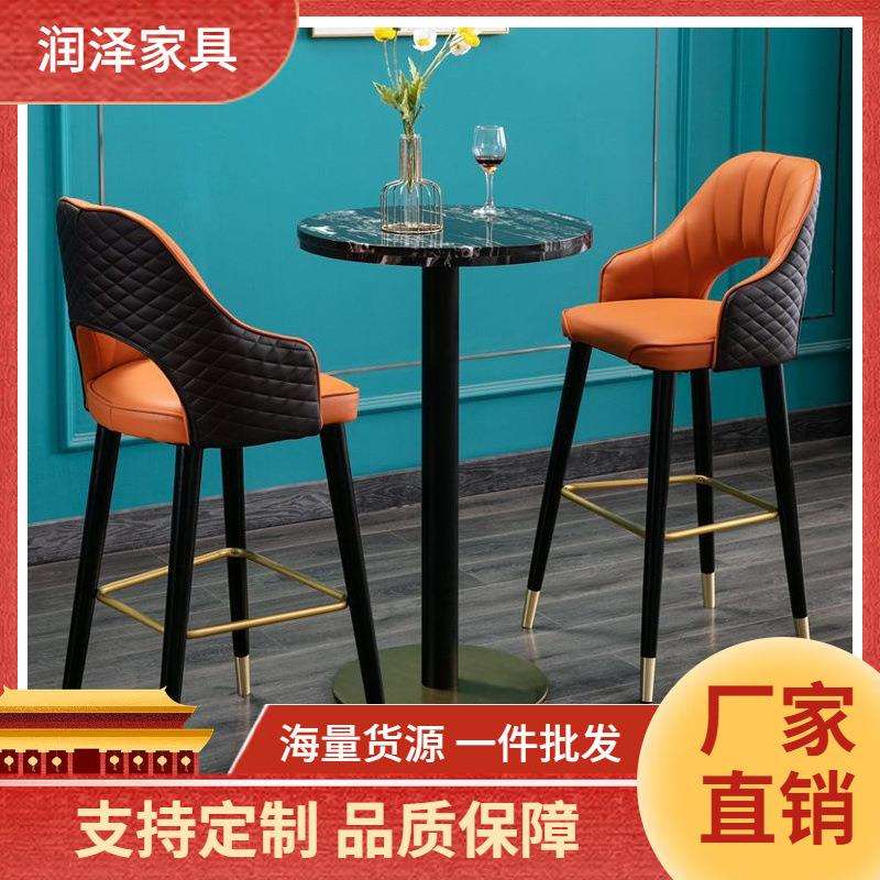 轻奢吧台椅美式铁艺高脚椅餐厅酒吧椅前台接待家用高脚吧凳子