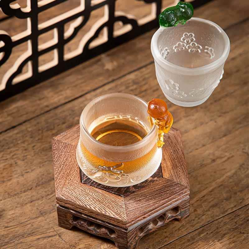 故御猫杯琉璃茶杯耐热玻1主璃人宫杯单个性杯创意喝茶小杯可爱茶