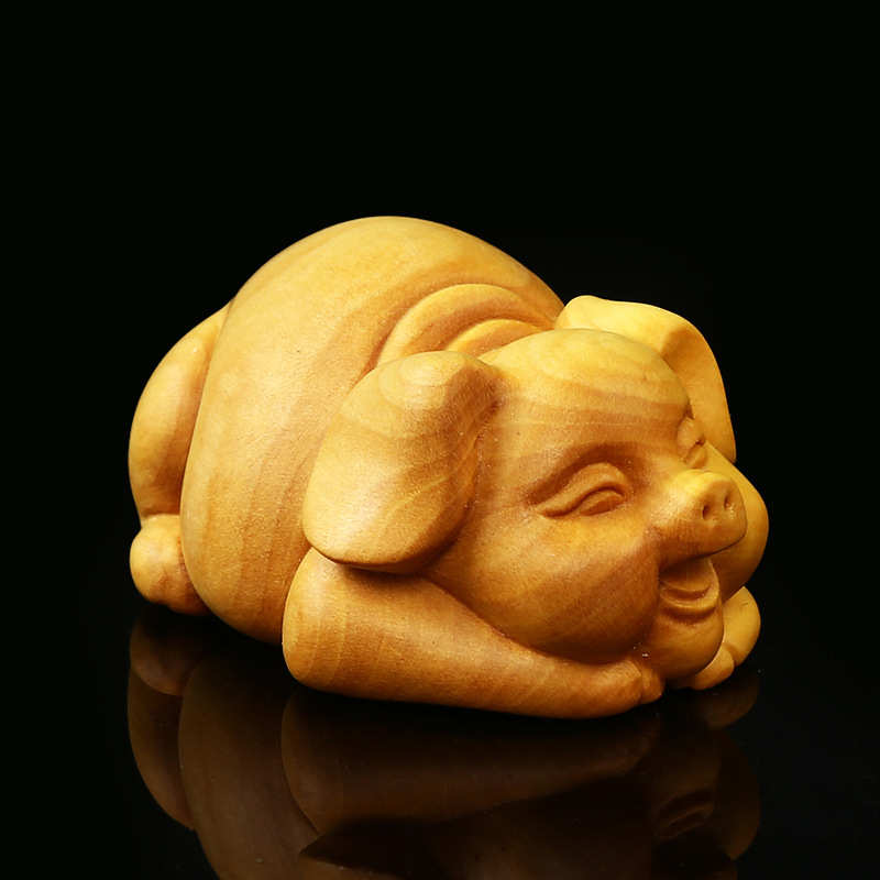 黄杨木雕动物小猪摆件手把件雕刻工艺礼品家居饰品木刻茶宠福气猪