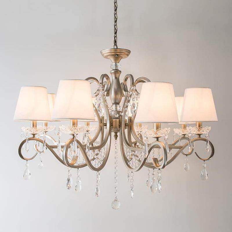 美式乡村吊灯铁艺家用客厅灯创意简约餐厅复古银法式水晶卧室灯具