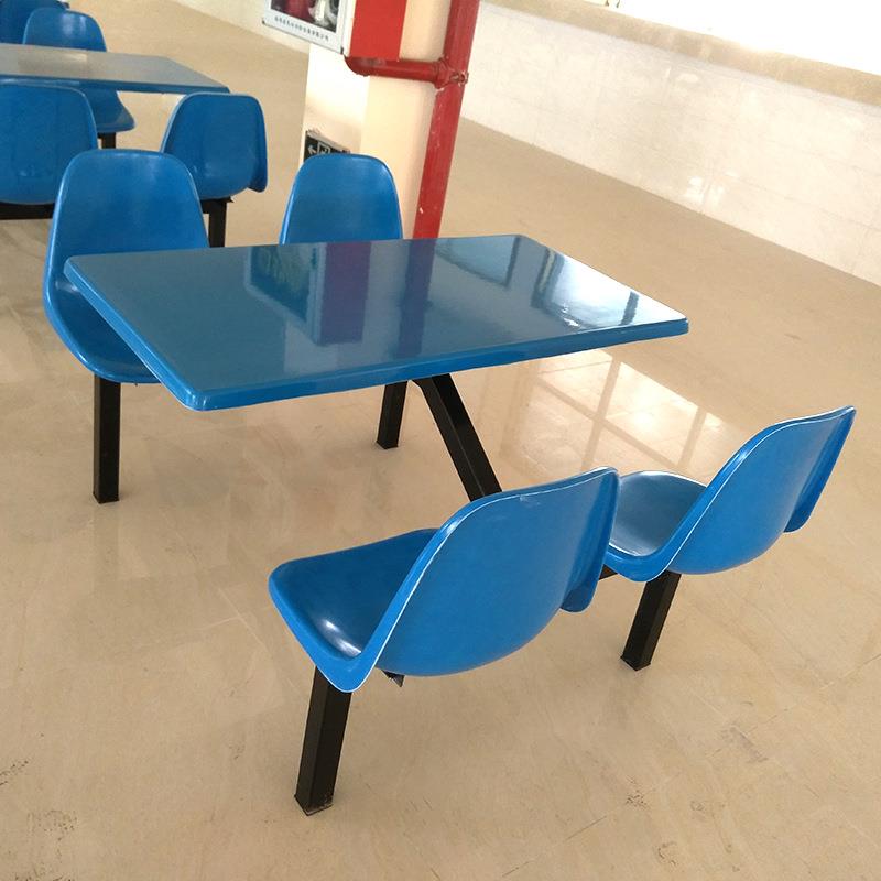 四人位玻璃靠背椅食餐桌学校璃堂玻钢餐桌工厂钢四人位玻员工餐桌