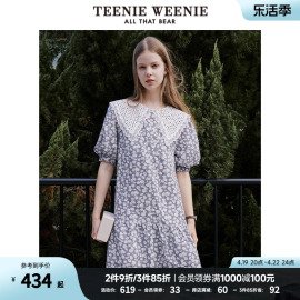 TeenieWeenie小熊夏季法式翻领连衣裙设计感小众甜美蕾丝裙女