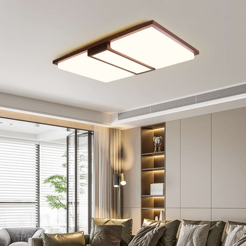 客厅灯吸顶灯新款现代简约胡桃木艺实木风格创意北欧长方形卧室灯