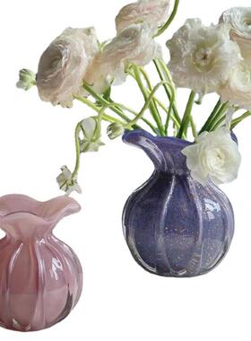 客厅插花玻璃透明水培养轻奢家用花器网红福袋花边琉璃花瓶摆件