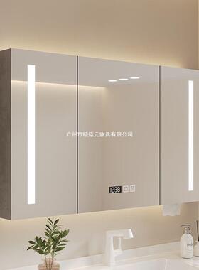 智能单独镜柜卫生间挂墙式置物架实木浴室储物柜化妆镜带灯收纳架