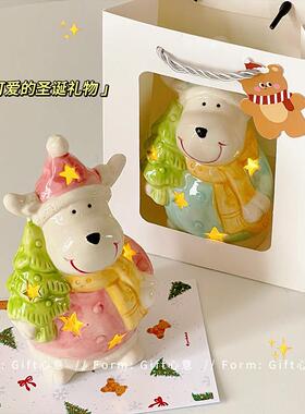 圣诞节小夜灯生日礼物麋鹿陶瓷发光创意摆件装饰场景布置小礼品