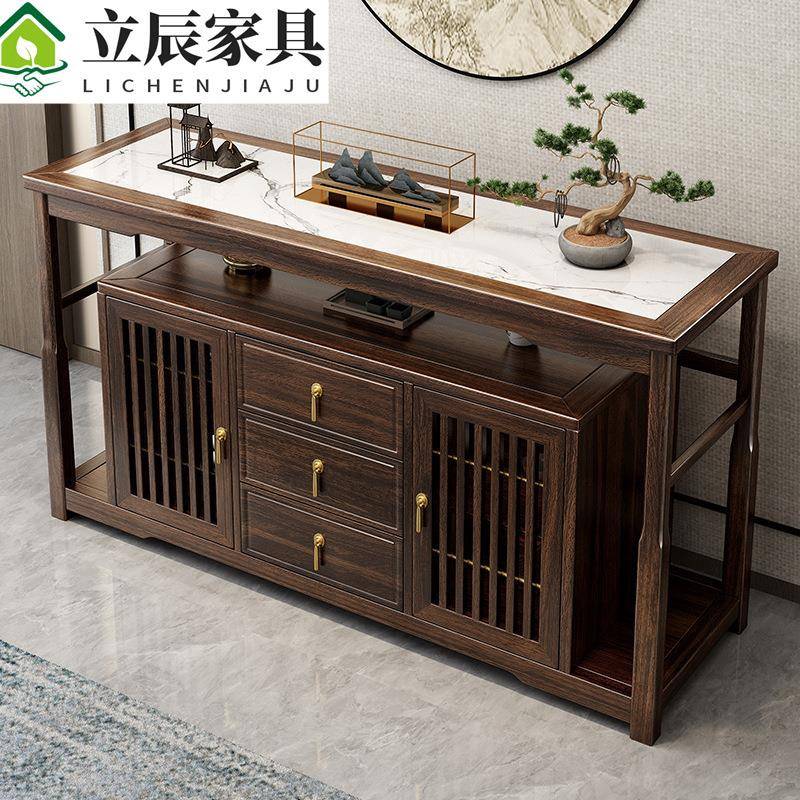 新中式实木餐边柜乌金木客厅靠墙储物柜现代简约茶水柜厨房置物柜
