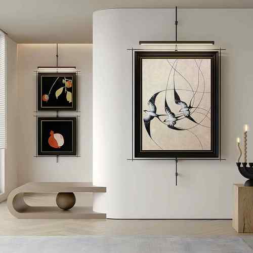 中古风高端金属杆装饰画客厅卧室玄关壁饰复古灯画办公室挂画新款