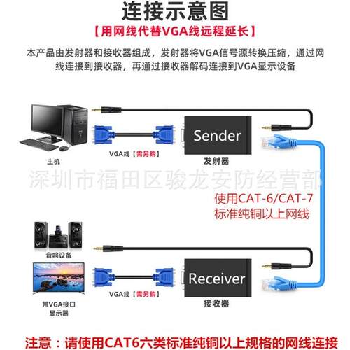 vga延长器100米网线RJ45转VGA extender监控电视显示信号传输电源