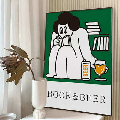 简约墙壁画摆画ins风趣味书房挂画Book&Beer客厅沙发背景墙装饰画