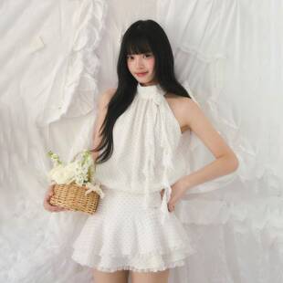 weekendhub挂颈波点洋装女2026夏装新款双层荷叶边无袖裙子显瘦