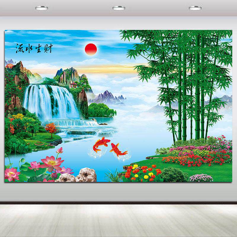 树林风景画唯美墙壁画阳光花草小路清新挂画客厅餐厅绿色自粘贴画