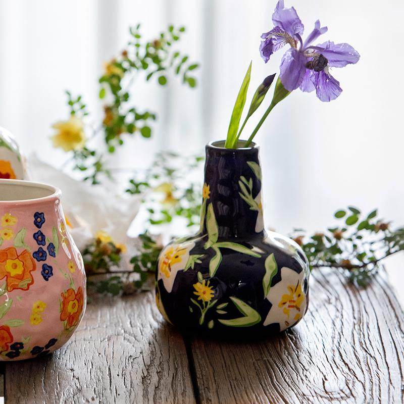日式手绘陶瓷花瓶复古风客厅房间装饰燕尾兰插花花瓶家居摆件,家居饰品,花瓶,淘宝优惠券,粉丝福利购,淘宝优惠卷