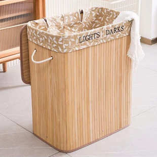 大号100升方形折叠脏衣篮脏衣篓带盖防尘编织竹框脏衣服收纳