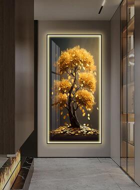 轻奢廊玄关装饰户走玄幻镶钻LE灯AEHD发财树现代竖版高入档过道挂