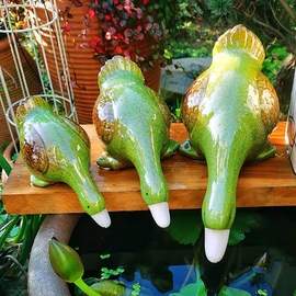 陶瓷喝水鸭子庭院假山石槽，水池造景鱼缸，室外鱼池现代简约装饰摆件