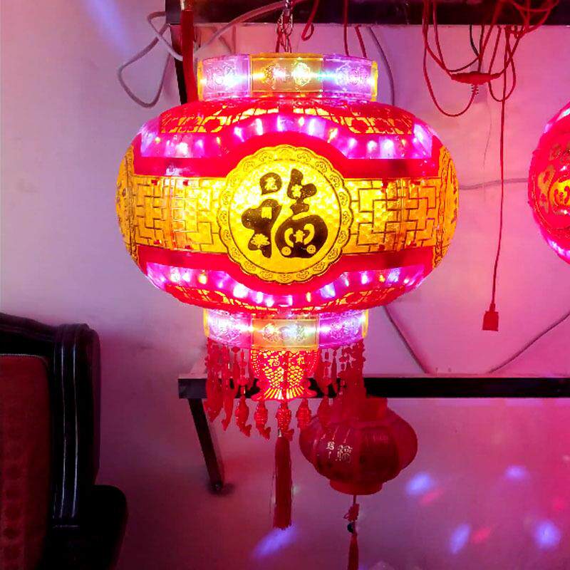 L新款金字红福字流ED七彩旋福转灯笼走马灯水灯RVV大门阳台新年春