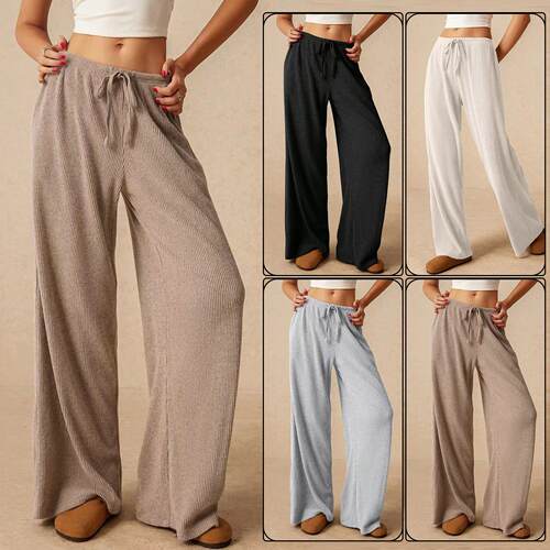 Floor length wide leg pants for women, high waist slimming