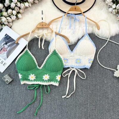 Vocation Beach Halter Tank Top for Women Backless Hook Flowe