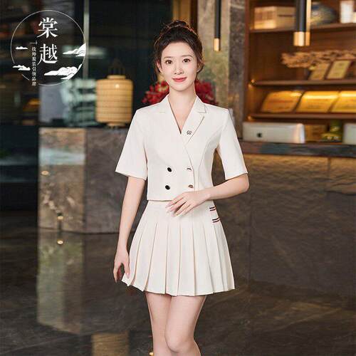 棠越秋冬足疗技师工作服短裙足浴店养生店短袖百褶裙翻领套装女