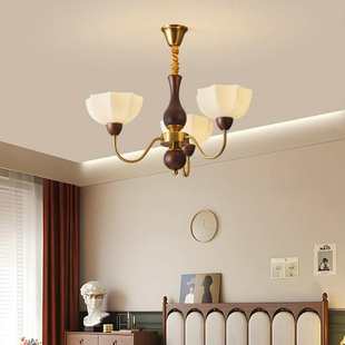 中古风客厅吊灯新中式 复古胡桃色大厅主灯高档南洋风卧室书房间灯