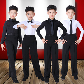 男孩拉丁舞服装儿童规定标准，考级服男童练功服，少儿白色舞蹈演出服
