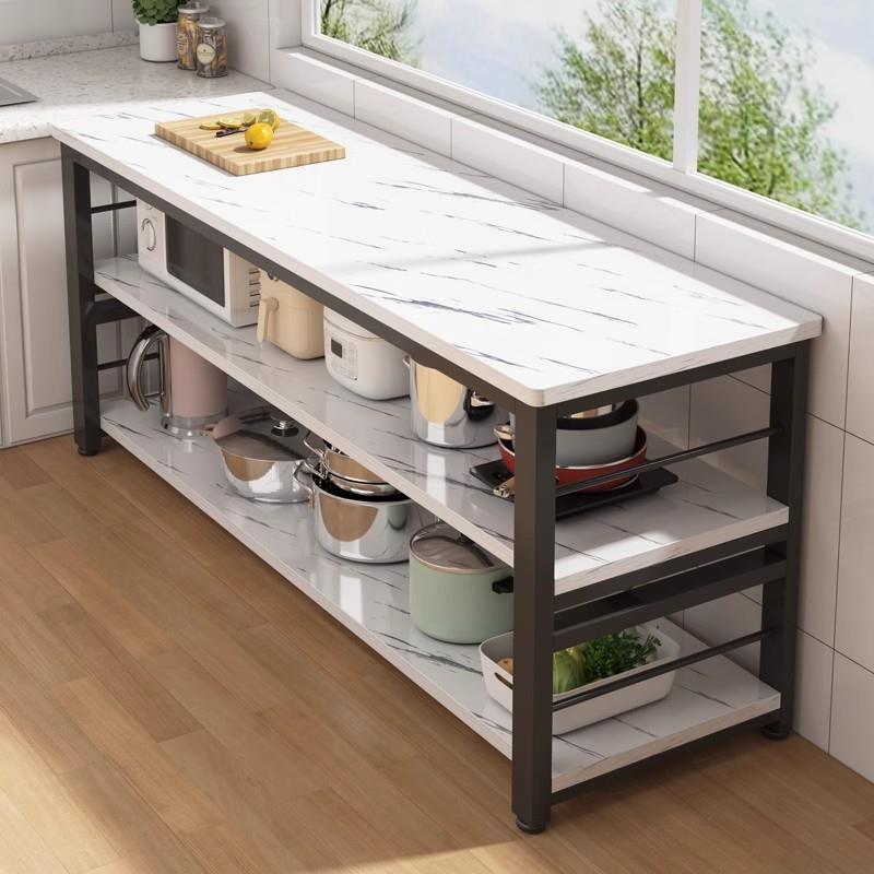 厨房落地窄边柜大理石台面切菜桌多层收纳置物架厨房多功能置物架