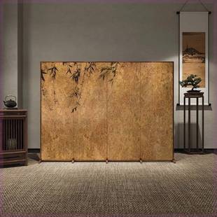新中古式竹子屏风隔断客厅折叠移动办公茶室入户玄关双面折屏