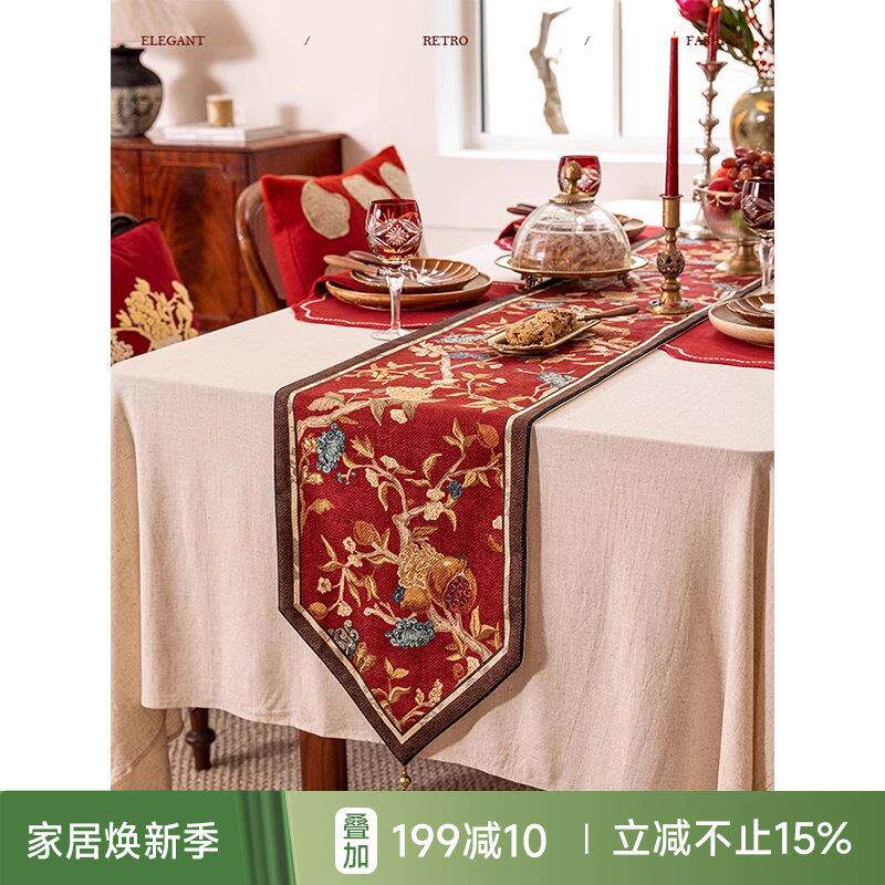 【孤品4折】蜡笔派花语寄梦桌旗餐桌茶几布长条红色氛围感布置