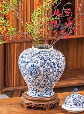 水培罐彩陶下瓷插花罐装可青花瓷圆柱摆件高温景德镇圆柱饰花瓶釉