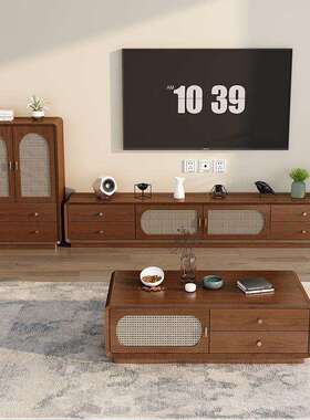 新中式电用视柜茶组合中古风几小储户型家QCO客厅落地物柜电视低