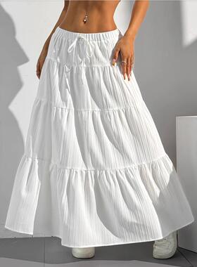 Women's midi skirt with straps and splicing, large swing