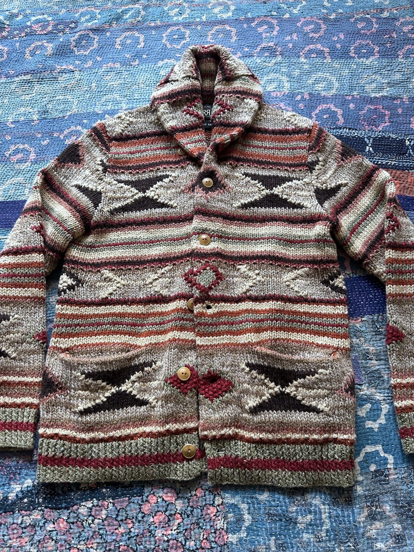 RRL Vintage Geometric Button-Front Wool Cardigan