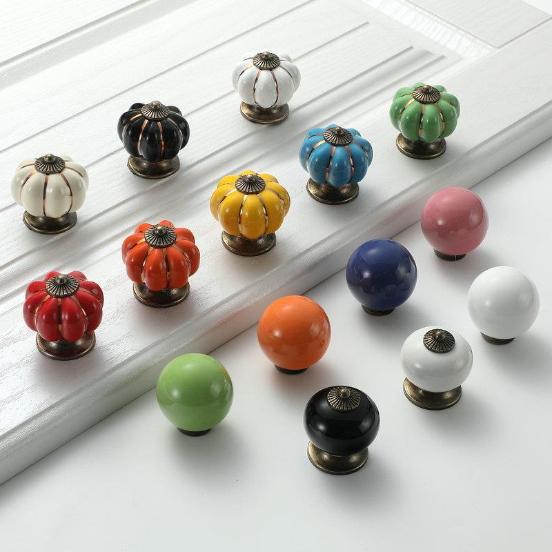 欧式田园儿童南瓜陶瓷单孔拉手抽屉整体橱柜衣柜鞋柜门把手手工创