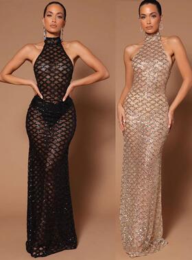 Backless party dress sequined dress for women