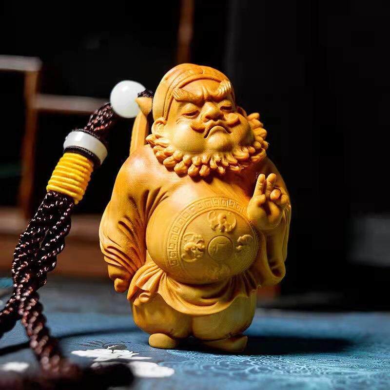 崖柏木雕手把件傲娇纳福钟馗实木手把件车挂件工艺品随身文玩