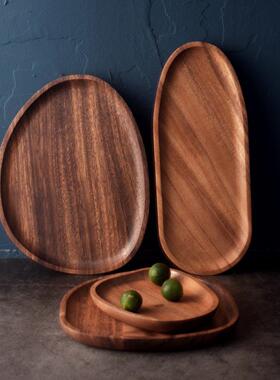 Acacia Wood Elliptical Plate Japanese Style Solid Wood Tray